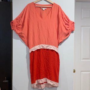 Diane Von Furstenburg Edna Colorblock Silk Dress size 8 Womens Pink Red DVF